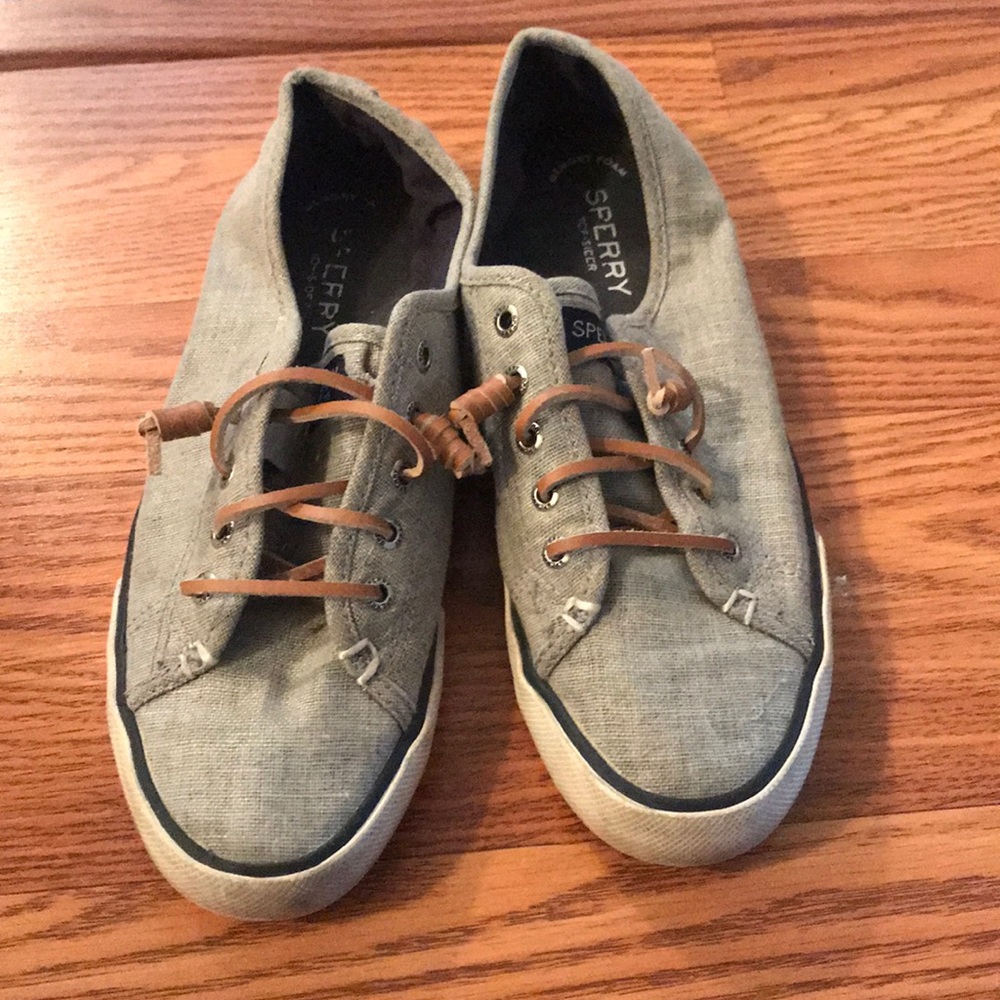 Grey sperry sneakers